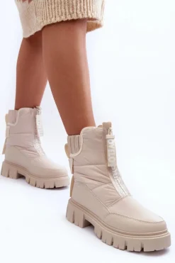 Wysokie Śniegowce Damskie Ocieplane Beżowe Freoc