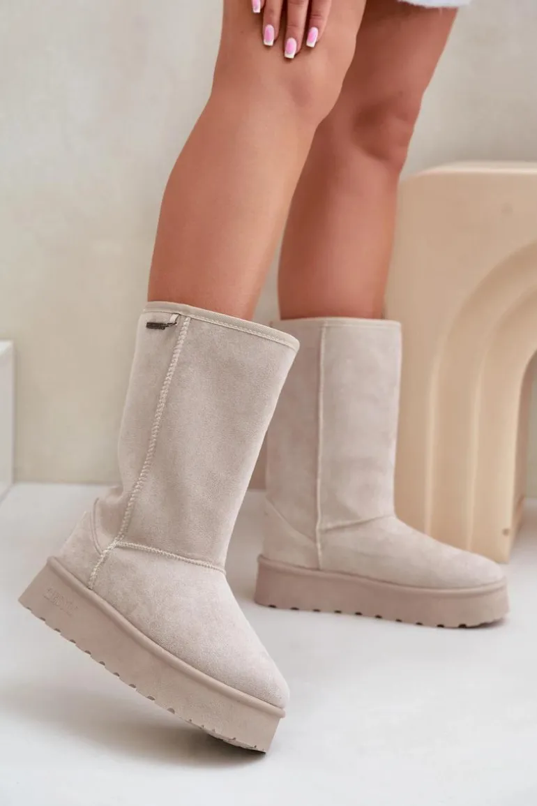 Wysokie Śniegowce Na Platformie Big Star OO274894 Jasnobeżowe