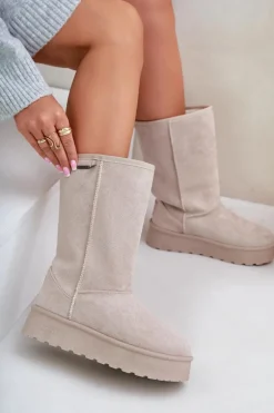 Wysokie Śniegowce Na Platformie Big Star OO274894 Jasnobeżowe