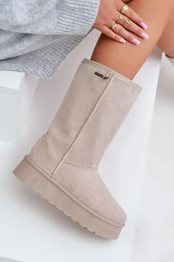 Wysokie Śniegowce Na Platformie Big Star OO274894 Jasnobeżowe