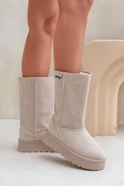 Wysokie Śniegowce Na Platformie Big Star OO274894 Jasnobeżowe