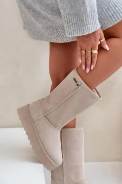 Wysokie Śniegowce Na Platformie Big Star OO274894 Jasnobeżowe