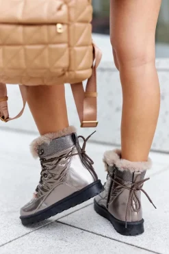 Wysokie Śniegowce Ocieplane Futerkiem Złote Sneezy