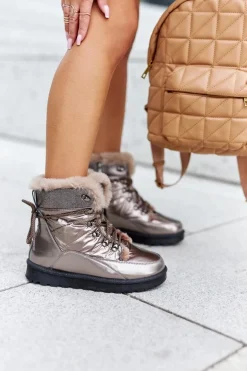 Wysokie Śniegowce Ocieplane Futerkiem Złote Sneezy