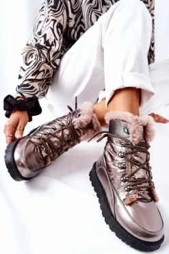 Wysokie Śniegowce Ocieplane Futerkiem Złote Sneezy