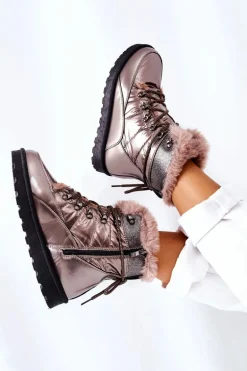 Wysokie Śniegowce Ocieplane Futerkiem Złote Sneezy