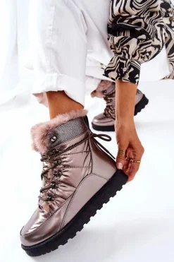 Wysokie Śniegowce Ocieplane Futerkiem Złote Sneezy