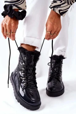 Wysokie Śniegowce Ocieplane Futerkiem Czarne Sneezy