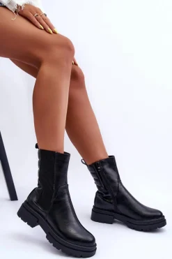 Wysokie Ocieplane Botki Sztyblety Wsuwane Czarne Milca
