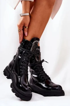 Wysokie Ocieplane Botki Ze Zdobieniem Czarne Ronessa