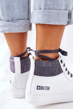 Wysokie Ocieplane Trampki Big Star II274144 Biało-Szare