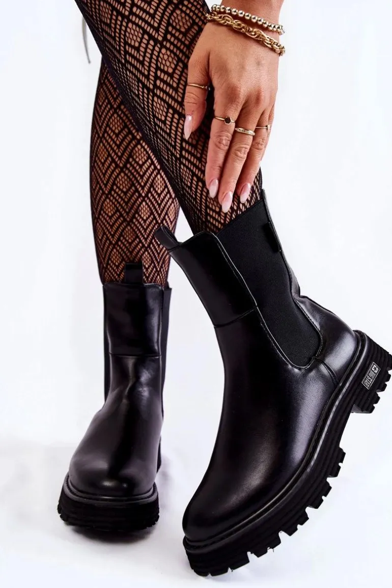 Wysokie Ocieplane Wsuwane Botki Sztyblety Big Star KK274500 Czarne