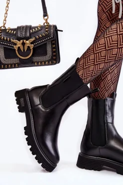 Wysokie Ocieplane Wsuwane Botki Sztyblety Big Star KK274500 Czarne