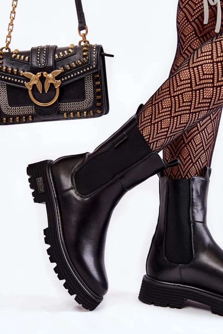 Wysokie Ocieplane Wsuwane Botki Sztyblety Big Star KK274500 Czarne