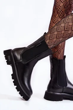 Wysokie Ocieplane Wsuwane Botki Sztyblety Big Star KK274500 Czarne