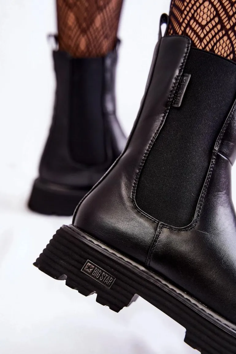 Wysokie Ocieplane Wsuwane Botki Sztyblety Big Star KK274500 Czarne