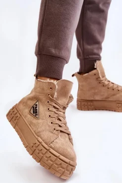 Wysokie Ocieplane Zamszowe Trampki Beżowe Evren