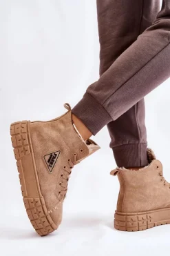 Wysokie Ocieplane Zamszowe Trampki Beżowe Evren