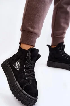Wysokie Ocieplane Zamszowe Trampki Czarne Evren