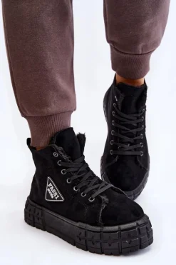 Wysokie Ocieplane Zamszowe Trampki Czarne Evren