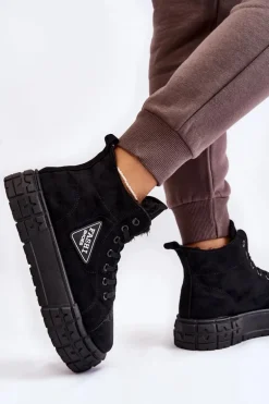 Wysokie Ocieplane Zamszowe Trampki Czarne Evren