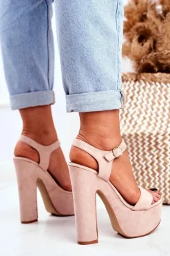 Wysokie Różowe Sandały na Słupku Platforma HighShoes