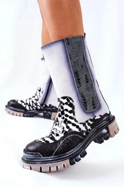 Wysokie Skórzane Botki Maciejka Czarno-Białe 05141-11