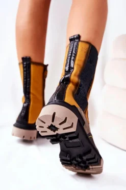 Wysokie Skórzane Botki Maciejka Żółto-Szare 05141-07