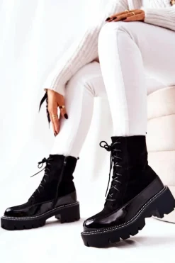 Wysokie Skórzane Botki Na Suwak Czarne Solutia