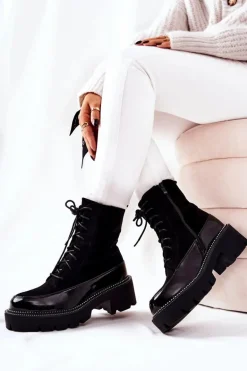 Wysokie Skórzane Botki Na Suwak Czarne Solutia