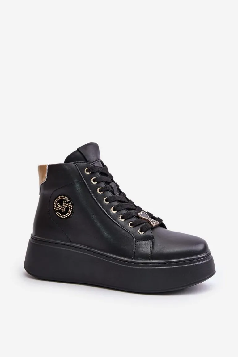 Wysokie Skórzane Sneakersy Damskie Na Platformie Vinceza 66707 Czarne