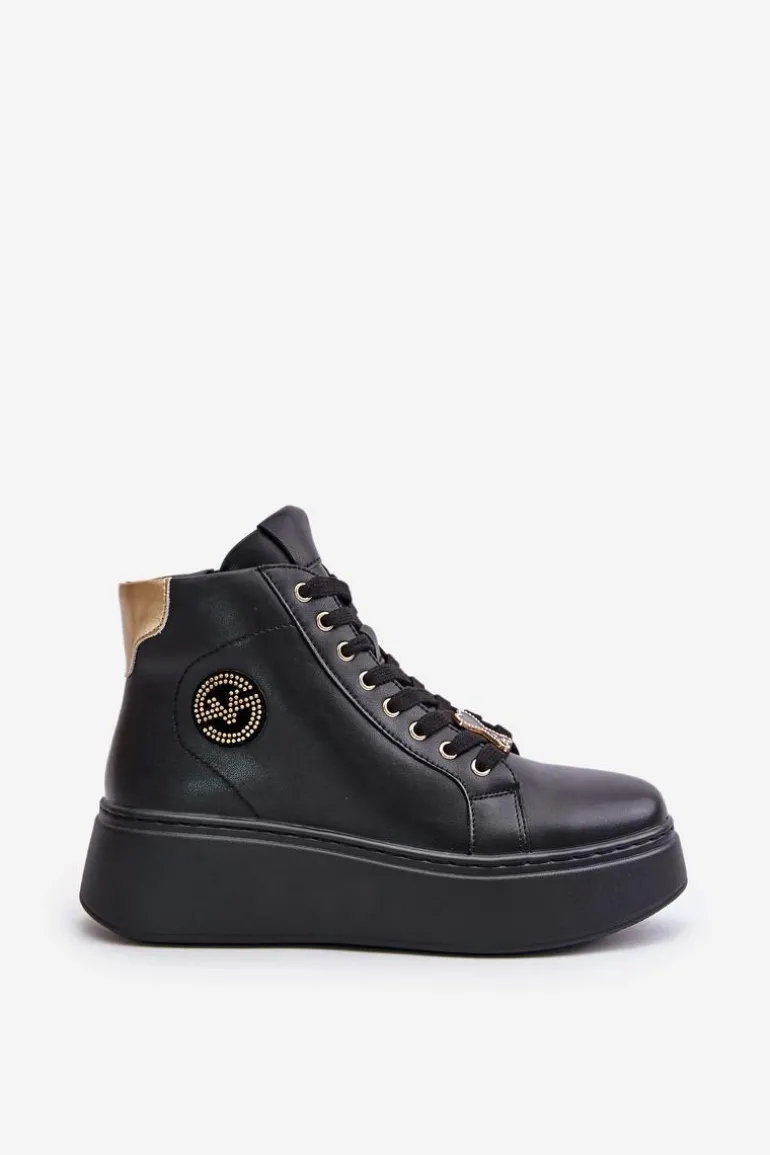 Wysokie Skórzane Sneakersy Damskie Na Platformie Vinceza 66707 Czarne