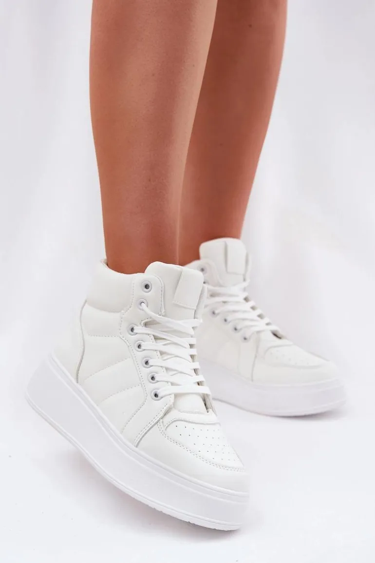 Wysokie Sneakersy Damskie Na Platformie Białe Tillive