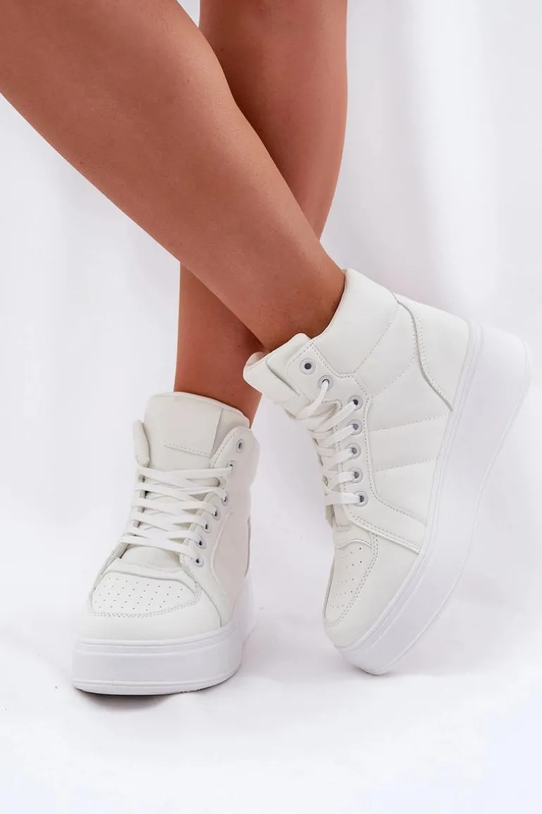 Wysokie Sneakersy Damskie Na Platformie Białe Tillive