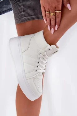 Wysokie Sneakersy Damskie Na Platformie Białe Tillive