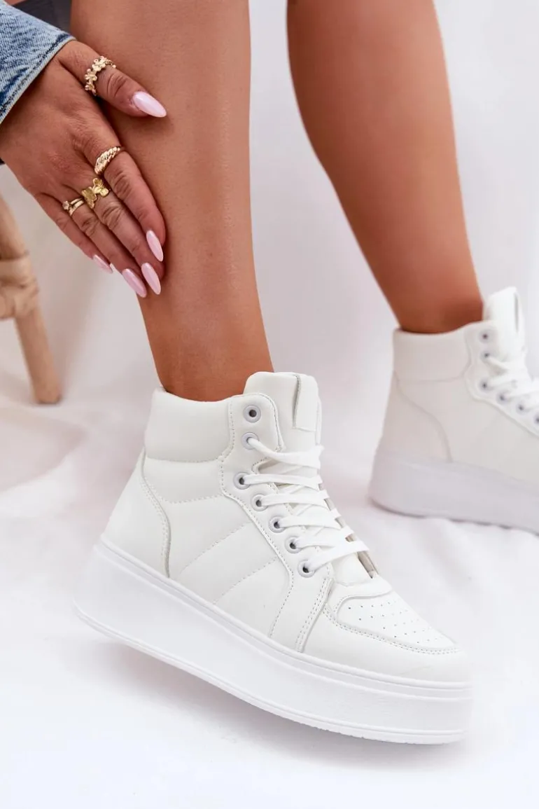 Wysokie Sneakersy Damskie Na Platformie Białe Tillive