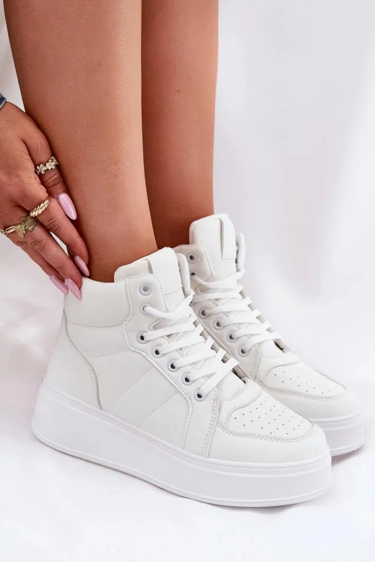 Wysokie Sneakersy Damskie Na Platformie Białe Tillive