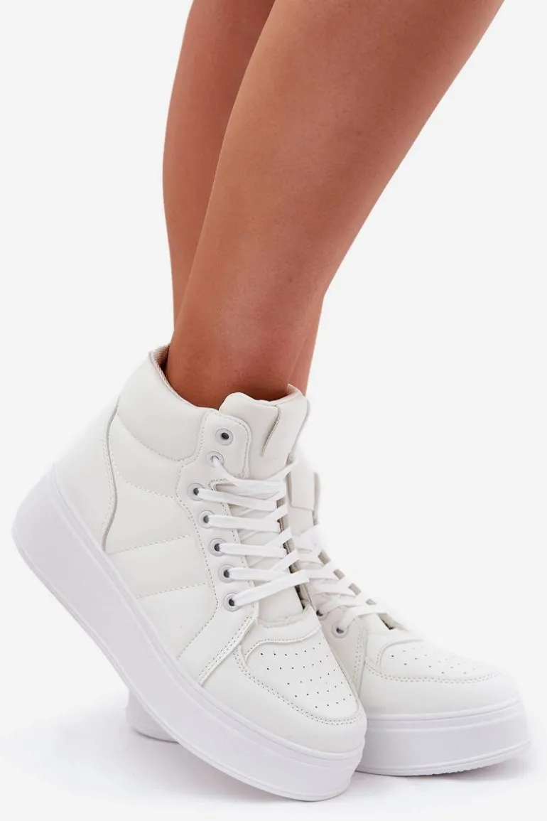 Wysokie Sneakersy Damskie Na Platformie Białe Tillive