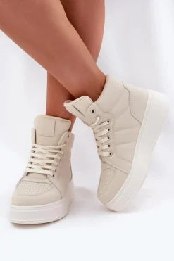 Wysokie Sneakersy Damskie Na Platformie Beżowe Tillive