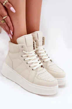 Wysokie Sneakersy Damskie Na Platformie Beżowe Tillive
