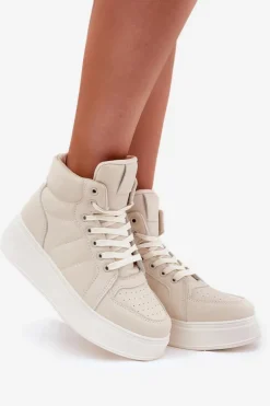 Wysokie Sneakersy Damskie Na Platformie Beżowe Tillive