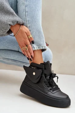 Wysokie Sneakersy Z Saszetką Na Platformie Czarne Saramis