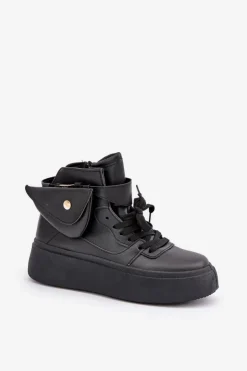 Wysokie Sneakersy Z Saszetką Na Platformie Czarne Saramis