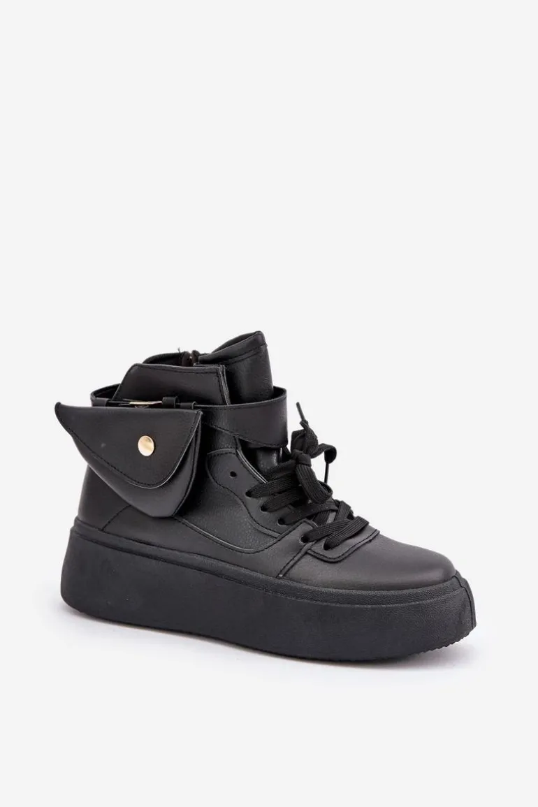 Wysokie Sneakersy Z Saszetką Na Platformie Czarne Saramis