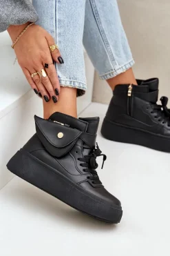 Wysokie Sneakersy Z Saszetką Na Platformie Czarne Saramis