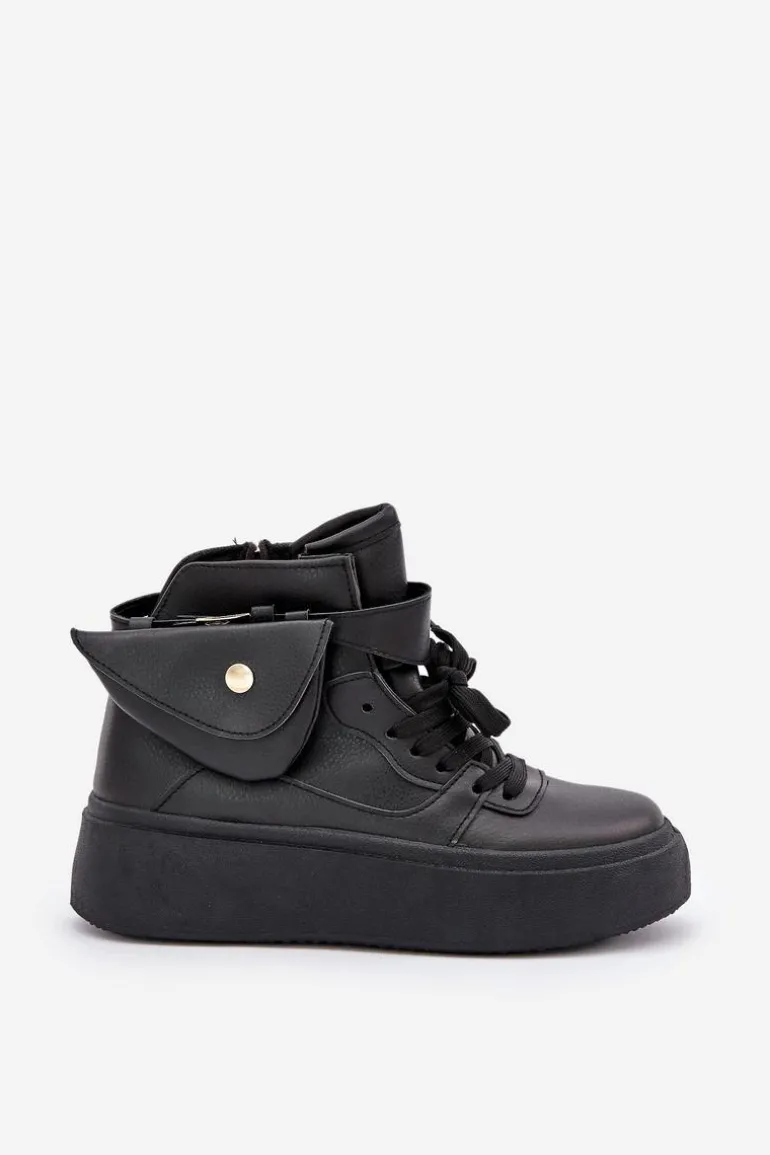 Wysokie Sneakersy Z Saszetką Na Platformie Czarne Saramis