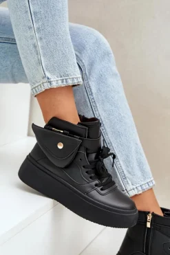 Wysokie Sneakersy Z Saszetką Na Platformie Czarne Saramis