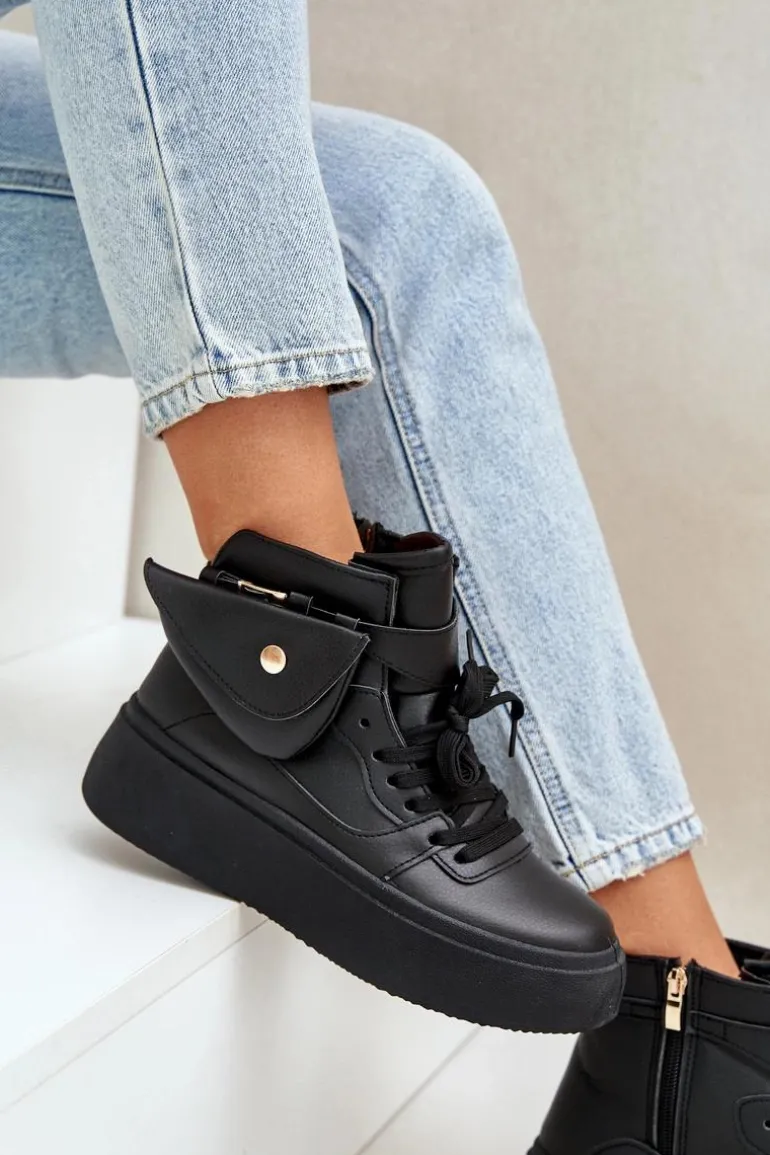 Wysokie Sneakersy Z Saszetką Na Platformie Czarne Saramis