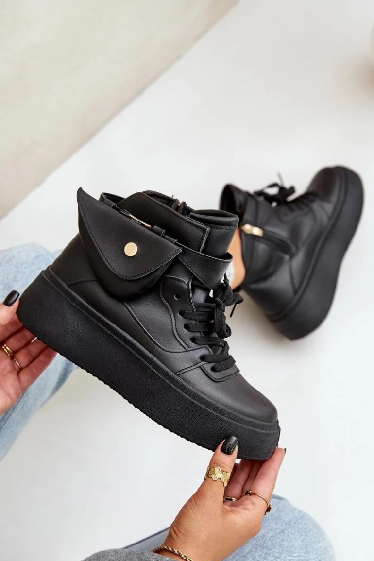 Wysokie Sneakersy Z Saszetką Na Platformie Czarne Saramis