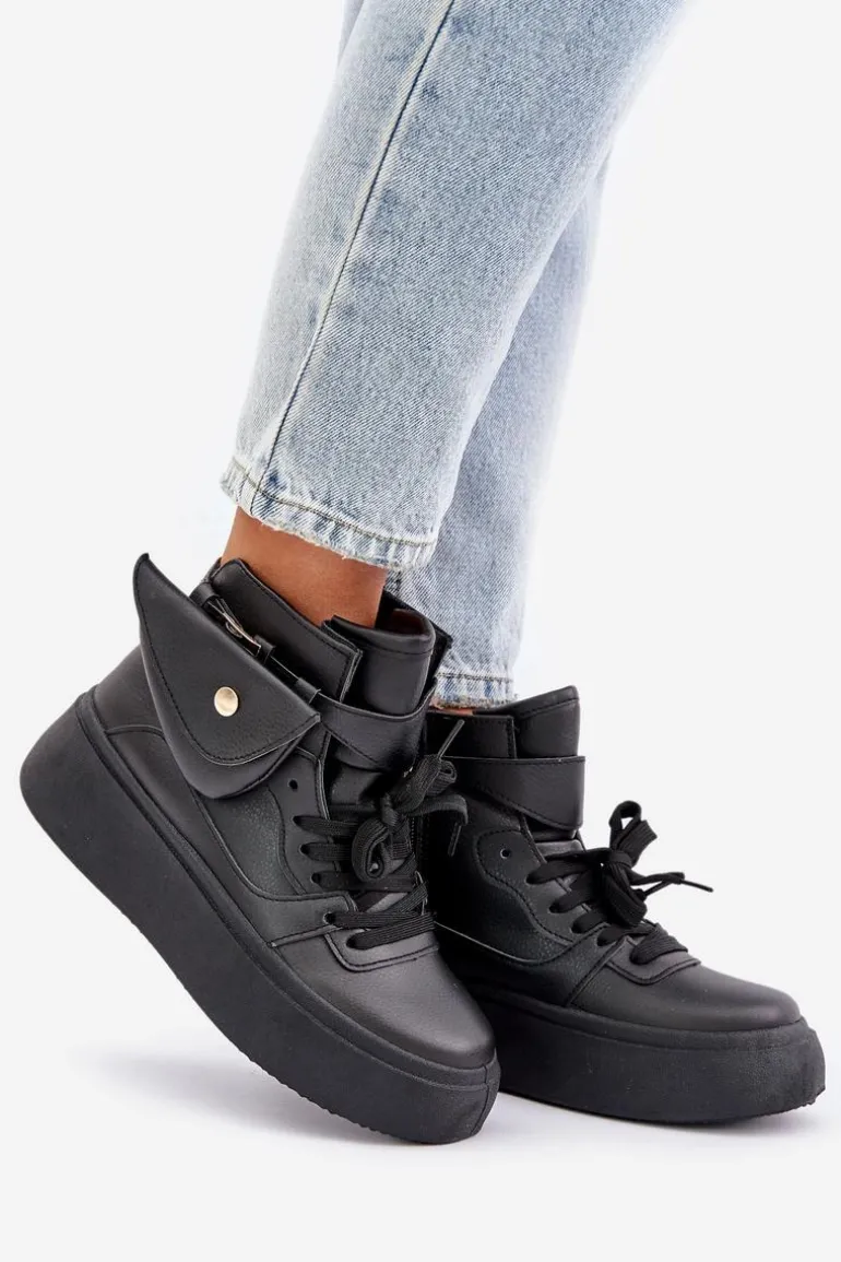 Wysokie Sneakersy Z Saszetką Na Platformie Czarne Saramis